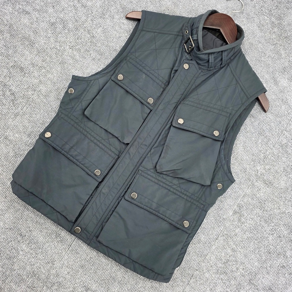 Ralph Lauren Black Label Quilted Field Vest Mens Small Black Multi Pocket Buckle